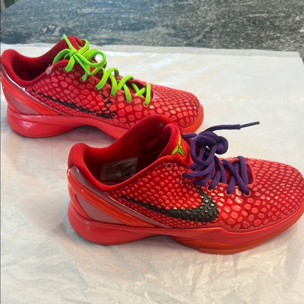 Nike Kids Red Sneakers with Green and Purple Laces